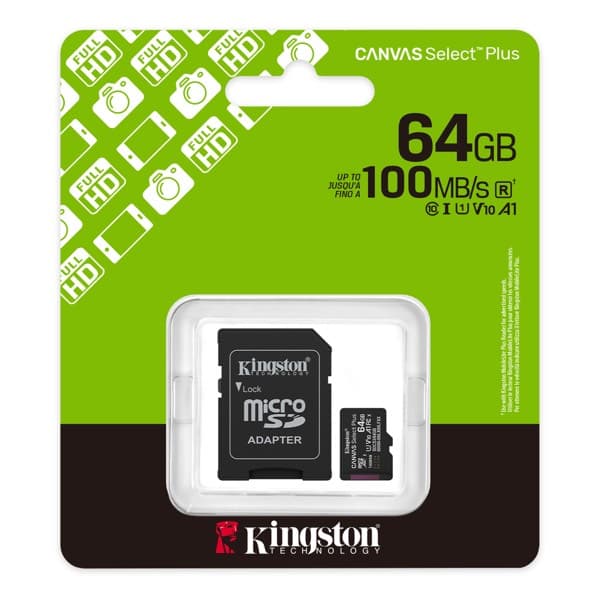 Kingston Canvas Select Plus microSDXC 128GB Class 10 Carte mémoire avec SD Adaptateur SDCS2/128GB