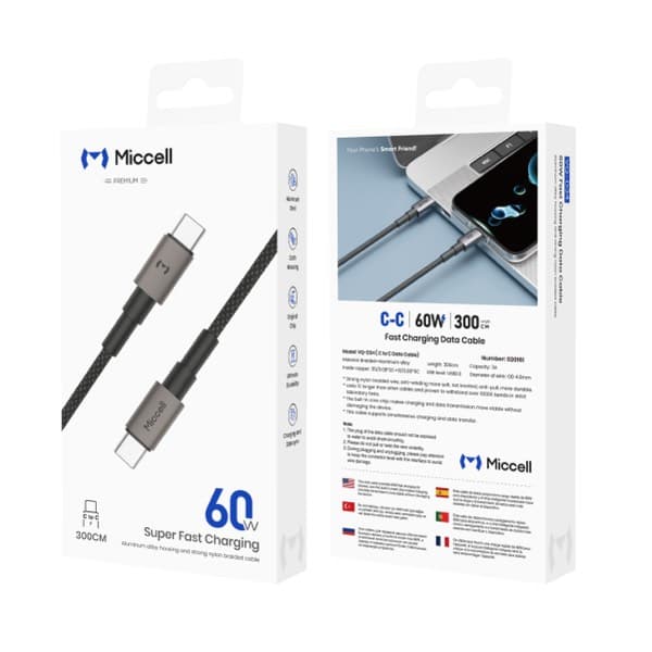 Miccell VQ-D34 USB-C to USB-C 60W Alloy Nylon Braided Câble 3m