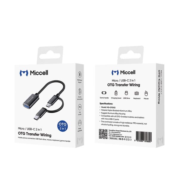 Miccell VQ-OTG02 Micro USB & USB-C OTG Adaptateur Aluminum Alloy Braided Design