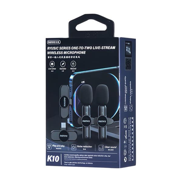 REMAX Ryusic Series One-to-Two Live Streaming sans fil Microphone K10 for iPhone noir