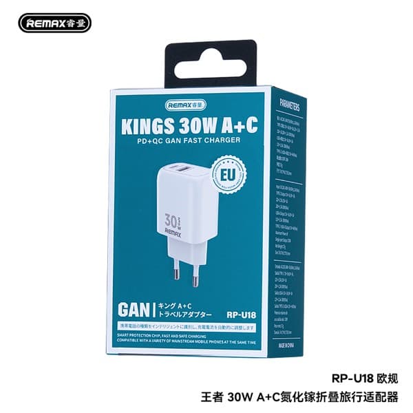 REMAX Kings 30W A + C GaN Chargeur RP-U18 EU blanc
