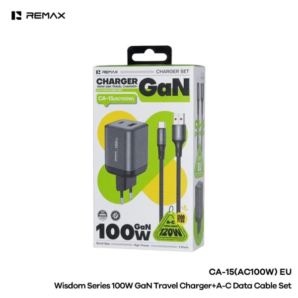 REMAX Wisdom Series 100W GaN Foldable Travel Chargeur + USB-A to USB-C Câble de données Set CA-15 (AC100W) CN