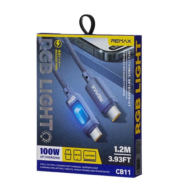 REMAX Hungy Series Aluminum Alloy Colorful Light Braided charge rapide Câble de données CB11 USB-C to USB-C 10