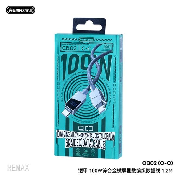 REMAX Armor Zinc Alloy Horizontal Digital Display Braided Câble de données 1.2M USB-C to Lightning 30W CB02