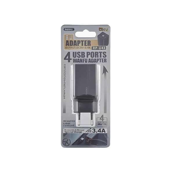REMAX Wanfu 3.4A 4-USB Travel Chargeur RP-U43 EU noir