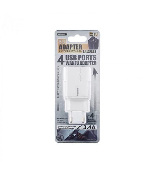 REMAX Wanfu 3.4A 4-USB Wall Chargeur RP-U43 EU blanc