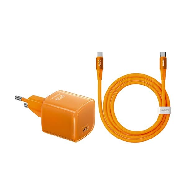 REMAX IceCrystal 60W GaN Travel Chargeur + USB-C to USB-C Câble de données Set CA-26 (C60W) EU Orange