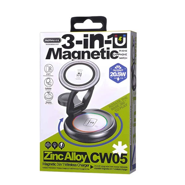 REMAX 20.5W Metal Foldable Rotatable Magnetic 3-in-1 sans fil Chargeur CW05 Silver
