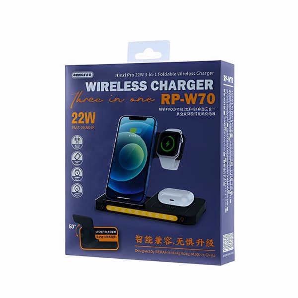 REMAX Minxl Pro Series 22W 3-in-1 Foldable sans fil Chargeur avec Light RP-W70 noir