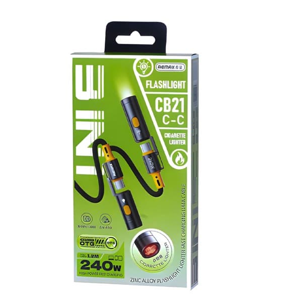 REMAX Walker Series 240W Zinc Alloy charge rapide Câble de données avec Flashlight 1.2M USB-C to USB-C CB21 no