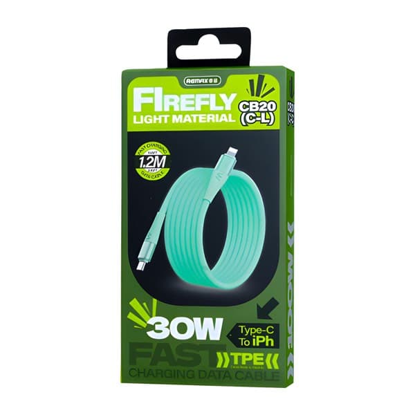 REMAX Fluoro Series 30W charge rapide Câble de données 1.2M USB-C to Lightning CB20
