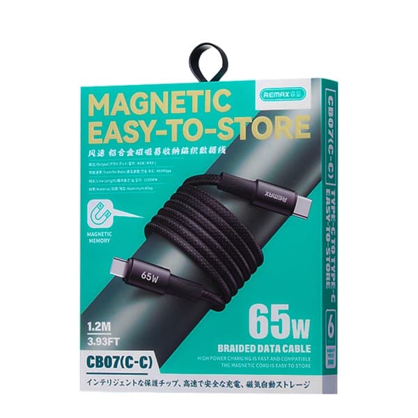 REMAX Aluminum Alloy Magnetic Braided Câble de données avec Easy Storage 1.2M USB-C to USB-C CB07