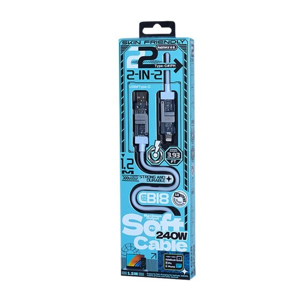 REMAX Radiance 240W Multi-Functional Zinc Alloy charge rapide Câble de données 1.2M USB-A + USB-C to USB-C + L