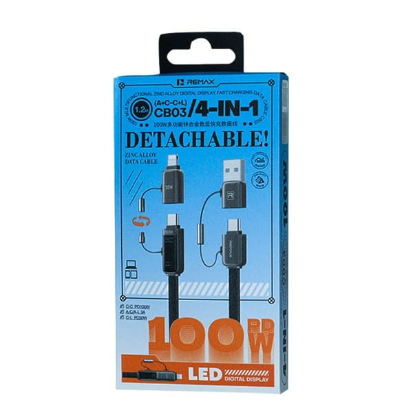REMAX Shield Series 100W Multifunctional Zinc Alloy Digital Display charge rapide Câble de données 1.2M USB-A 