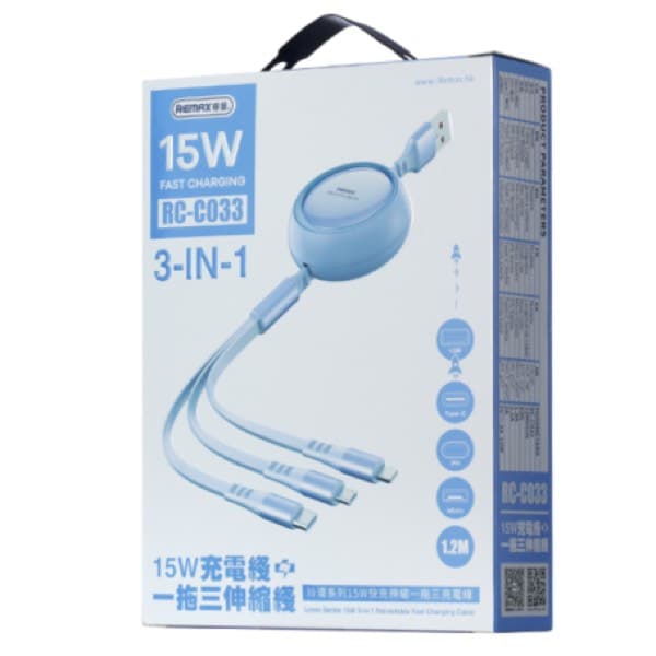 REMAX Drip Series 15W Retractable 3-in-1 charge rapide Câble Silver