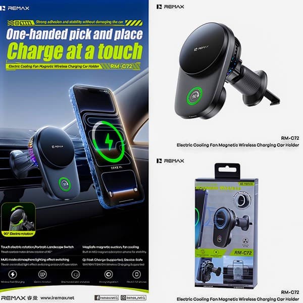 REMAX Electric Cooling Fan Magnetic sans fil Charging Car Support RM-C72 noir