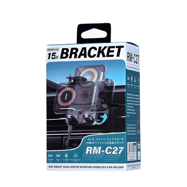 REMAX 15W Intelligent Dual-Motor Rotating sans fil Charging Car Support RM-C27 noir