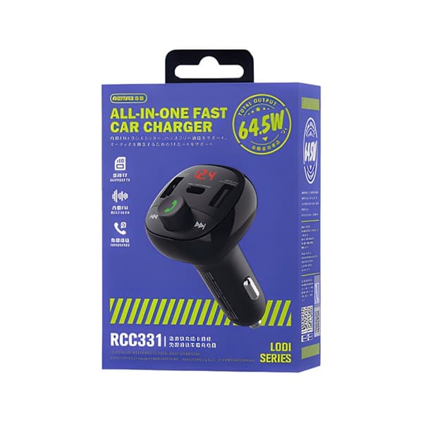 REMAX Lodi Series All-in-One 54.5W PD + QC 2A + 1C Fast Car Chargeur RCC331 noir