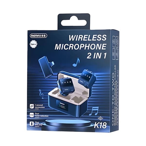 REMAX Magnetic Lavalier Digital Display sans fil Microphone 2-in-1 K18 USB-C