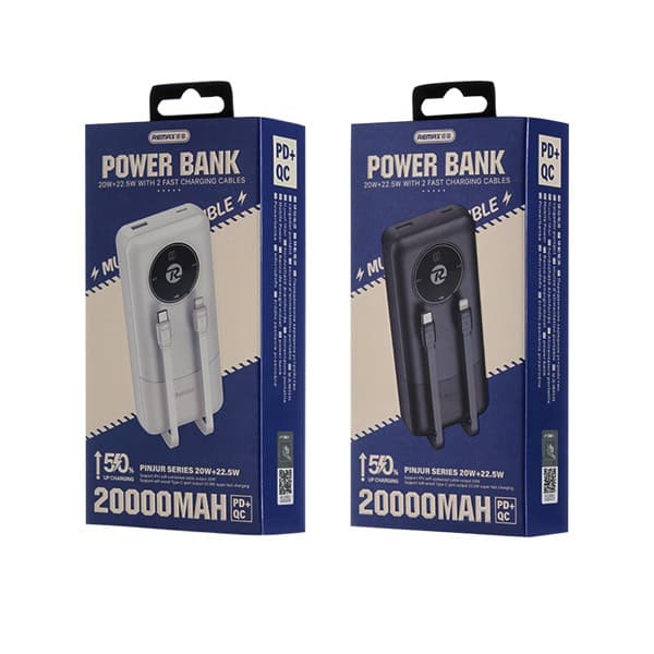 REMAX 20000mAh Batterie externe avec Built-in Dual charge rapide Cables 20W + 22.5W RPP-38 noir