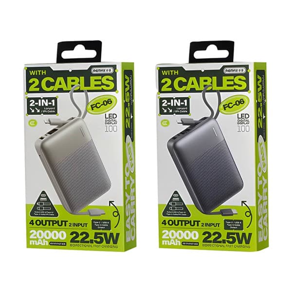 REMAX 20000mAh 22.5W charge rapide Batterie externe avec Built-in Charging Cables FC-06