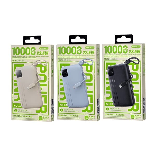 REMAX 10000mAh 22.5W Dual Built-in Cables charge rapide Batterie externe FC-13 Beige