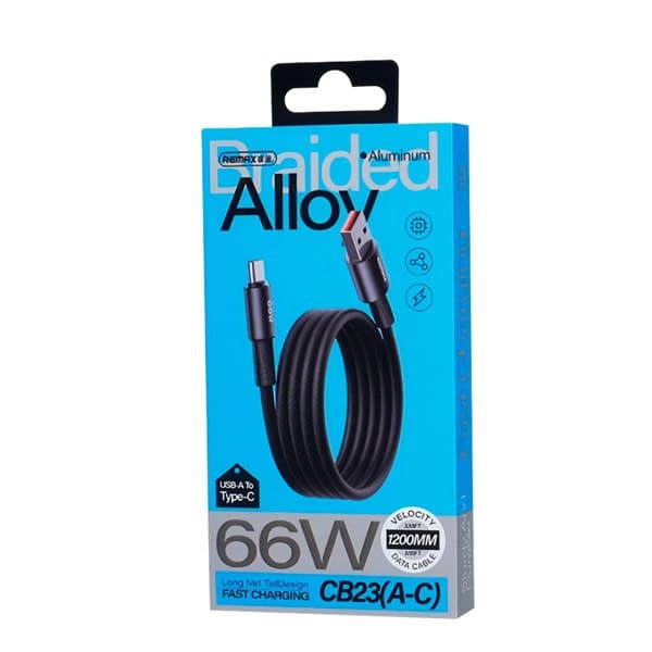 REMAX USB-A to USB-C 65W charge rapide Alloy Braided Câble de données 1.2m