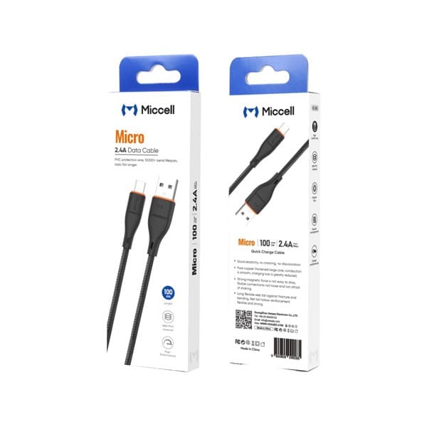Miccell VQ-D06 USB-A to Micro USB 2.4A Câble de données 1m noir