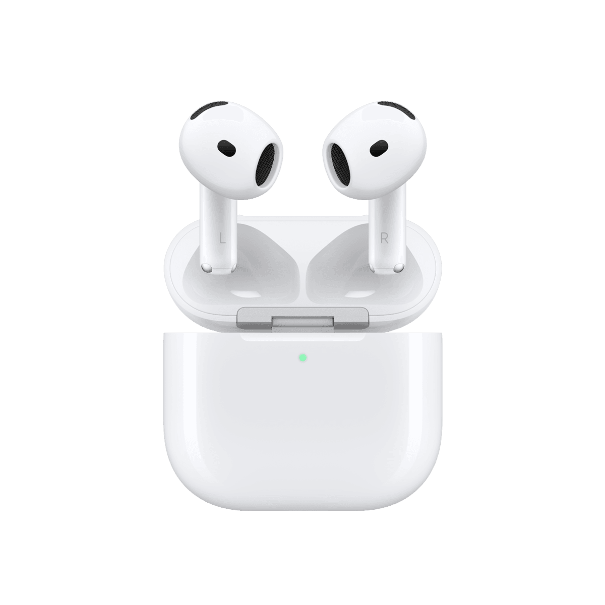 Apple AirPods 4 avec réduction de bruit active et leur boîtier, visuel officiel Apple
