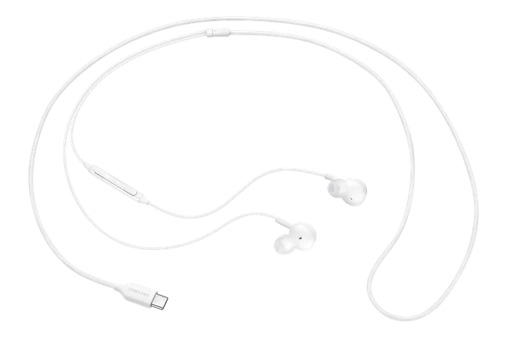 Écouteurs filaires Samsung AKG à connecteur USB-C blancs, visuel officiel
