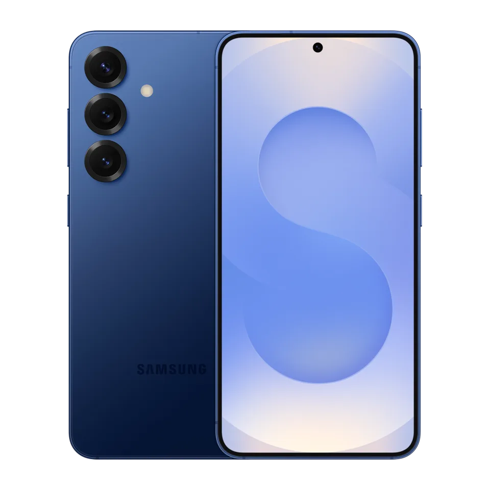 Galaxy S25 bleu nuit, dos et écran, visuel officiel Samsung