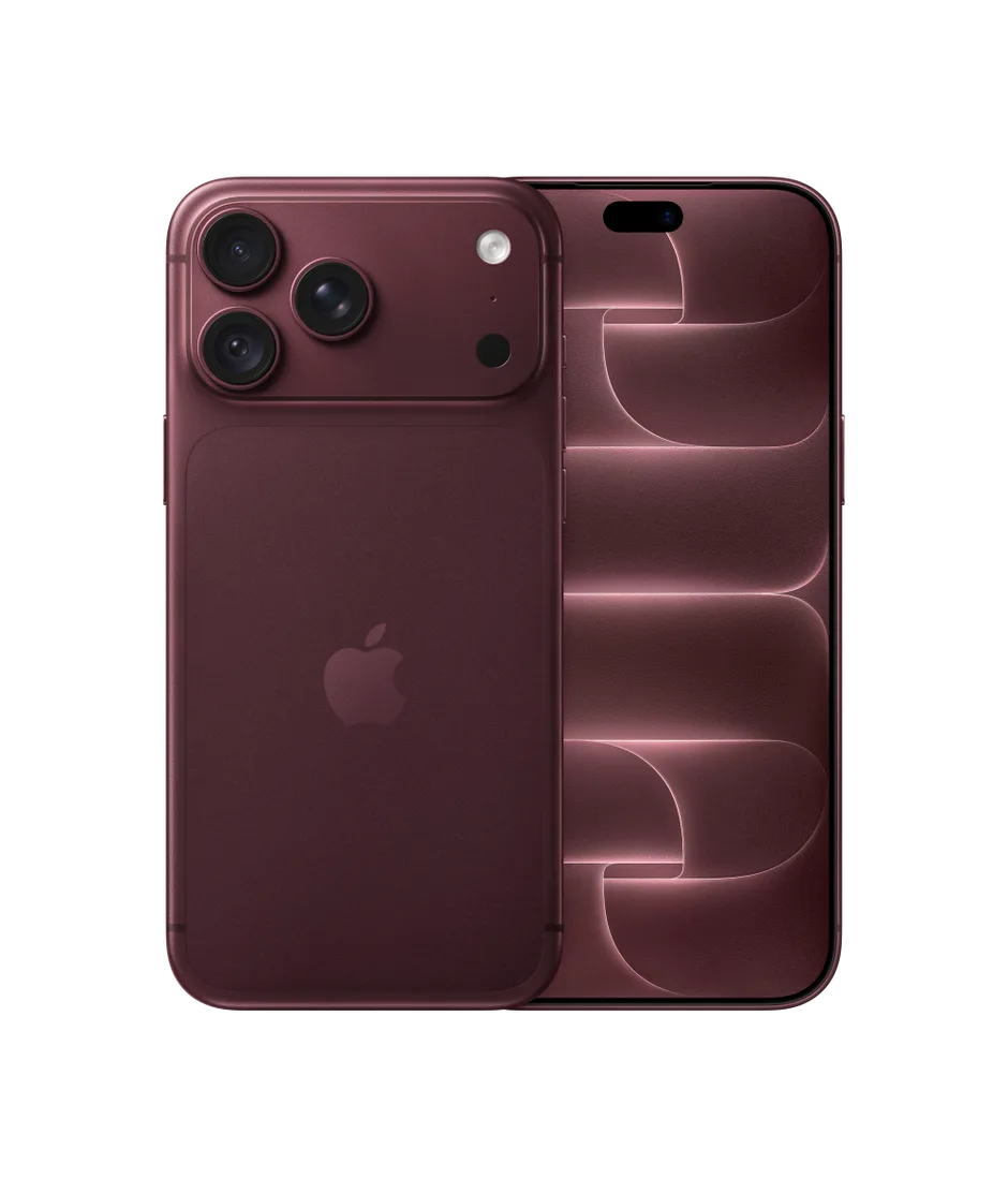 iPhone 18 Pro Max bordeaux, dos et écran (visuel officiel Apple)
