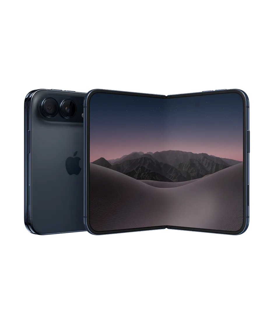 iPhone Duo ciel nocturne, fermé et ouvert (visuel officiel Apple)