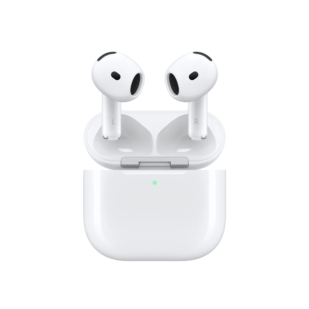Apple AirPods 4 avec réduction de bruit active et leur boîtier, visuel officiel Apple