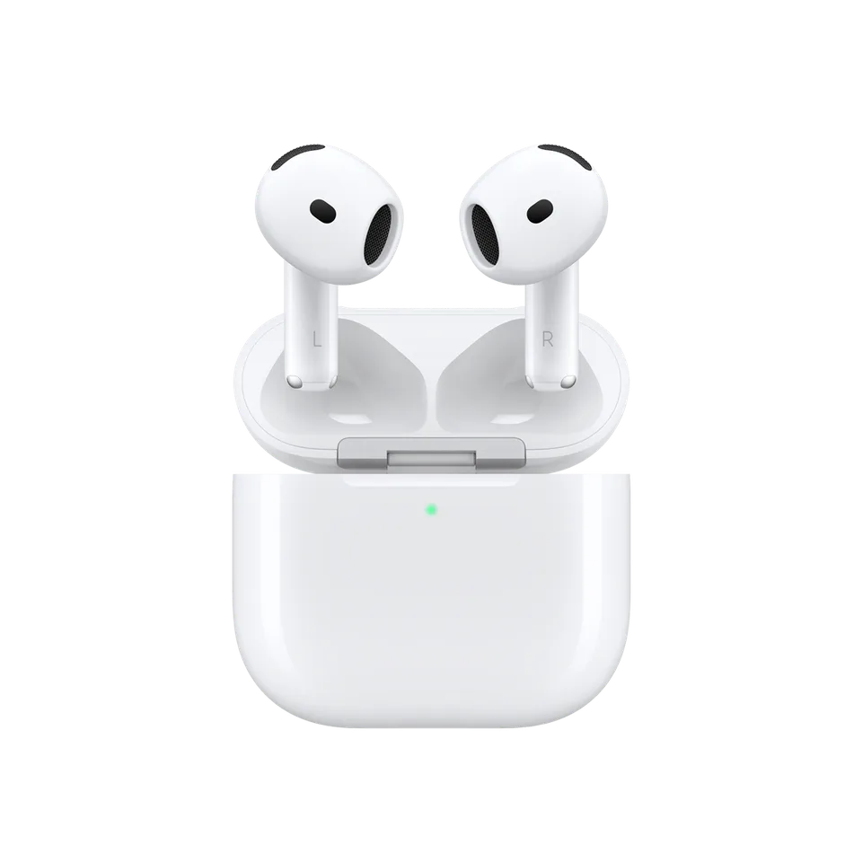 Apple AirPods 4 avec réduction de bruit active et leur boîtier, visuel officiel Apple