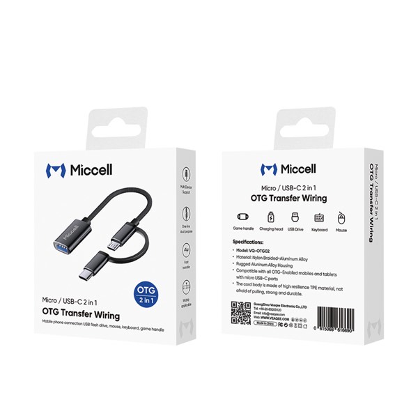 Miccell VQ-OTG02 Micro USB & USB-C OTG Adaptateur Aluminum Alloy Braided Design